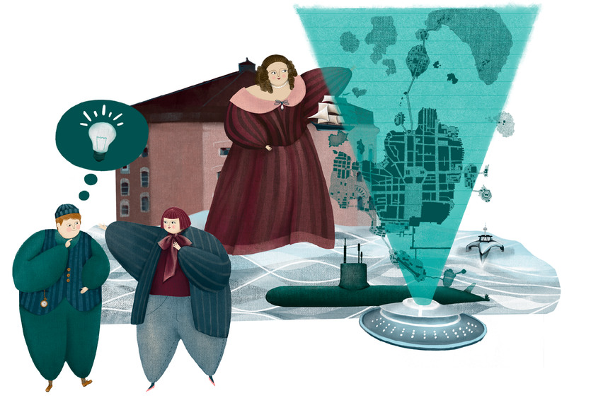 Illustration av världsarvet örlogsstaden Karlskrona.