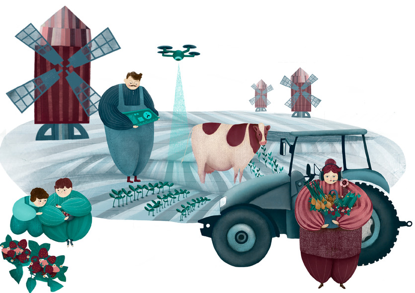 Illustration av världsarvet söda Ölands odlingslandskap.