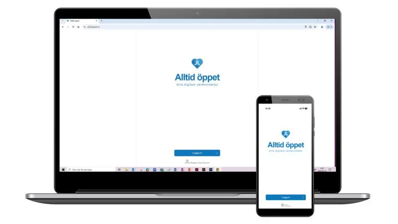 Skärmavbilder på dator och mobil, hur Alltid öppet ser ut när man loggar in.