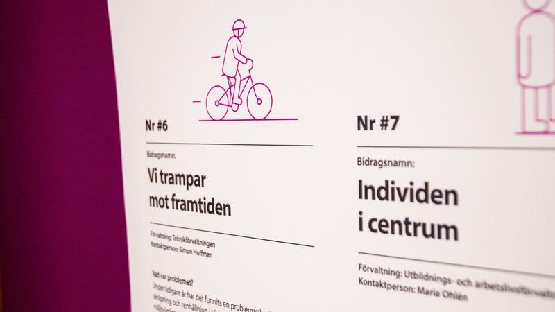 En skylt med bidragsnamn på.