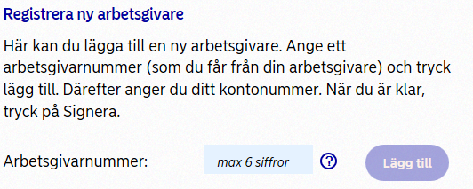 Skärmklipp från Nordea registrera ny arbetsgivare