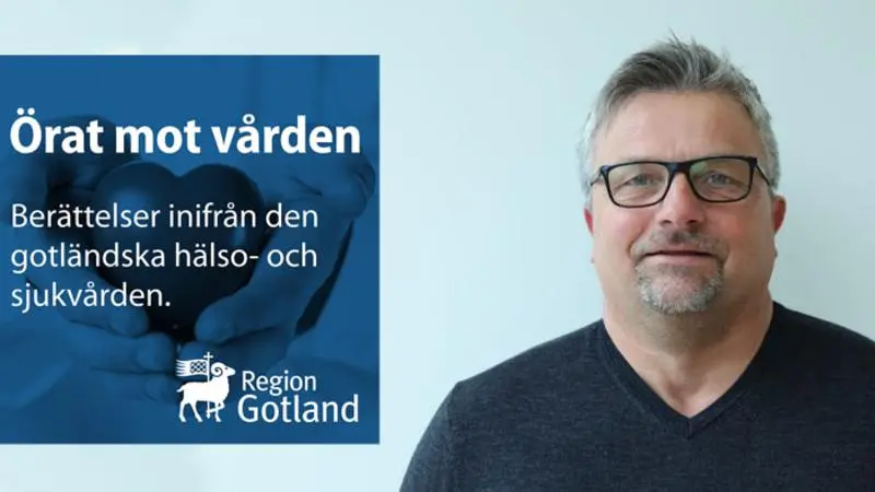 Magne Hovland bredvid logotyp för podden Örat mot vården