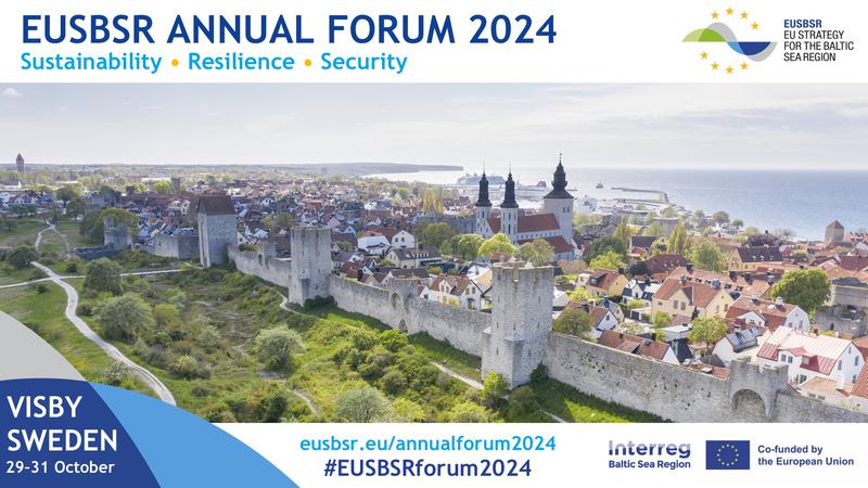 Flygbild över Visby med text om EUSBSR årliga forum